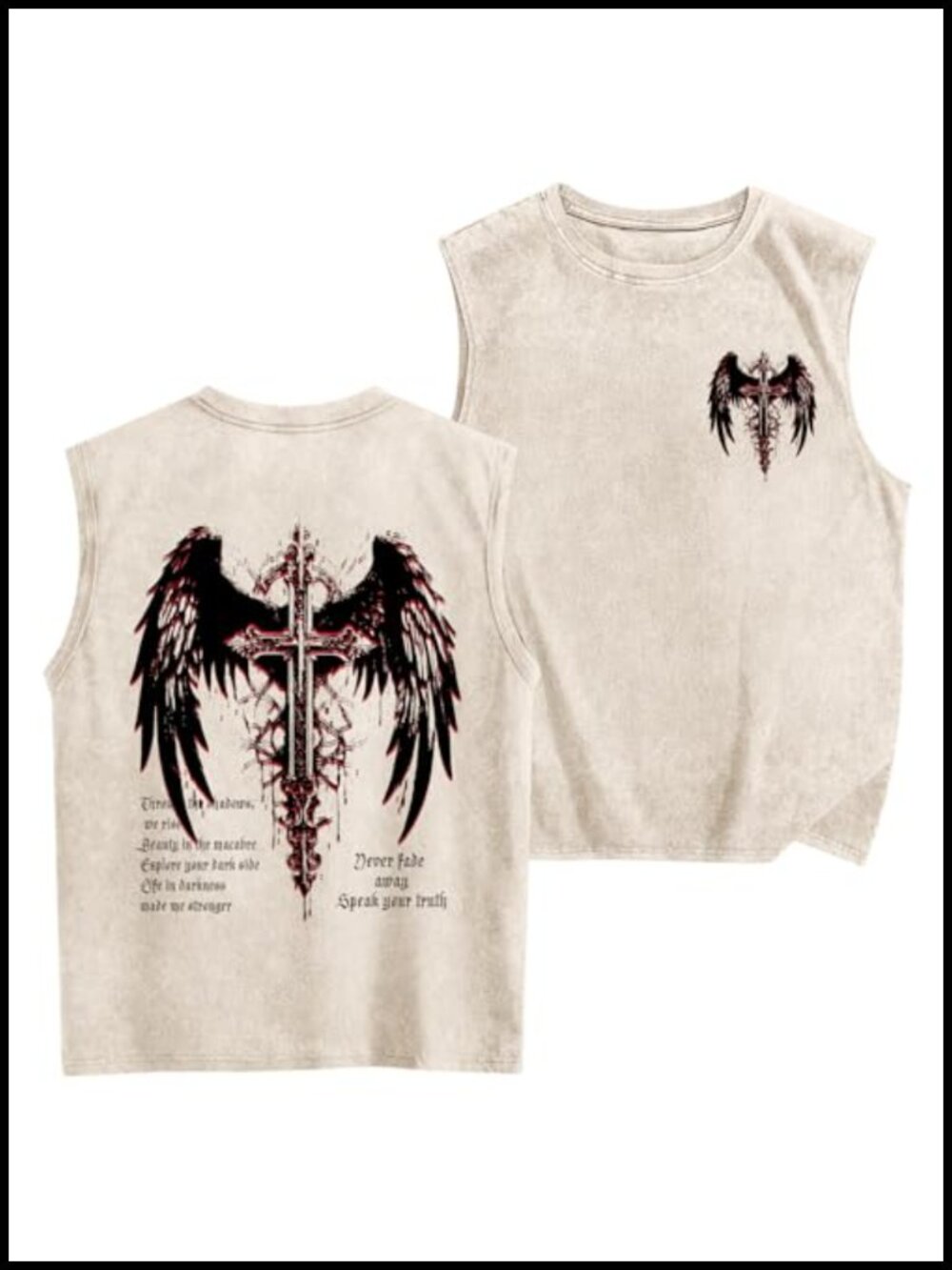 Men's Grunge Gothic Cross Graphic Tank Top Sleeveless Cotton Blend Crew Neck